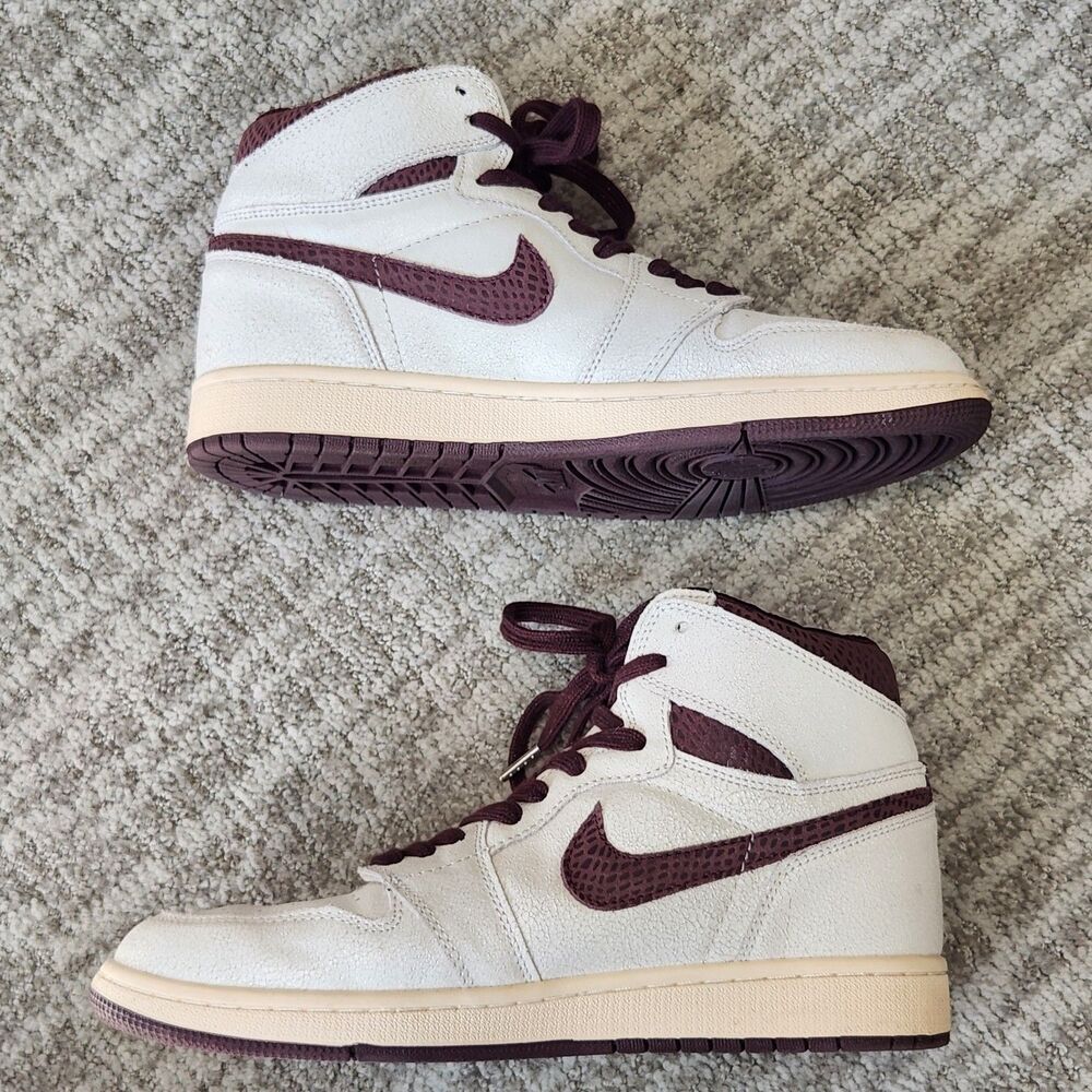 Nike men Air Jordan 1 x A Ma Maniére sail & burgundy hi-top sneakers size 10.5 - Picture 7 of 12